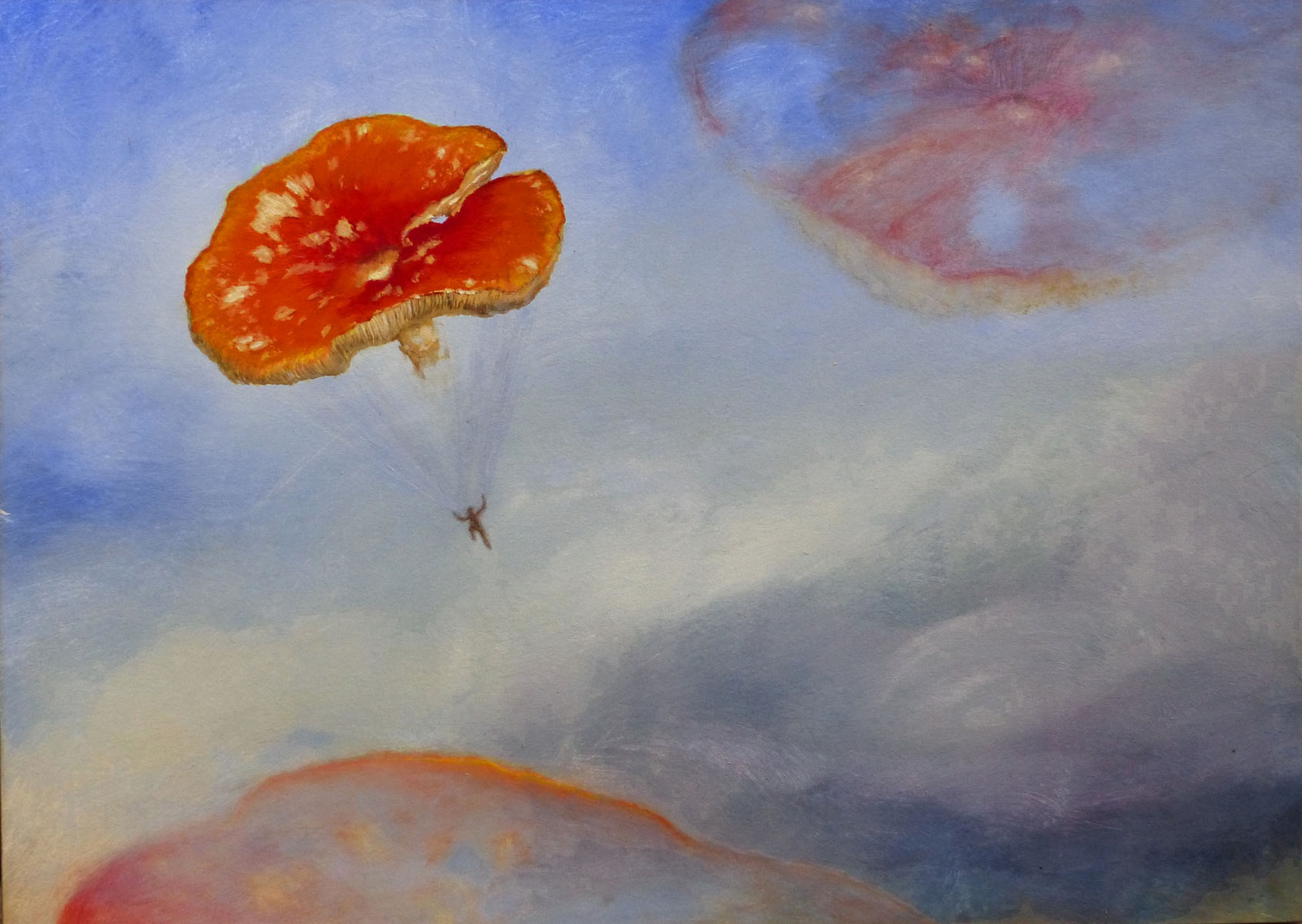 Bild von Fliegen Pilze..., 2021, Acryl auf Papier auf MDF, 43 x 60, Anne Michalke