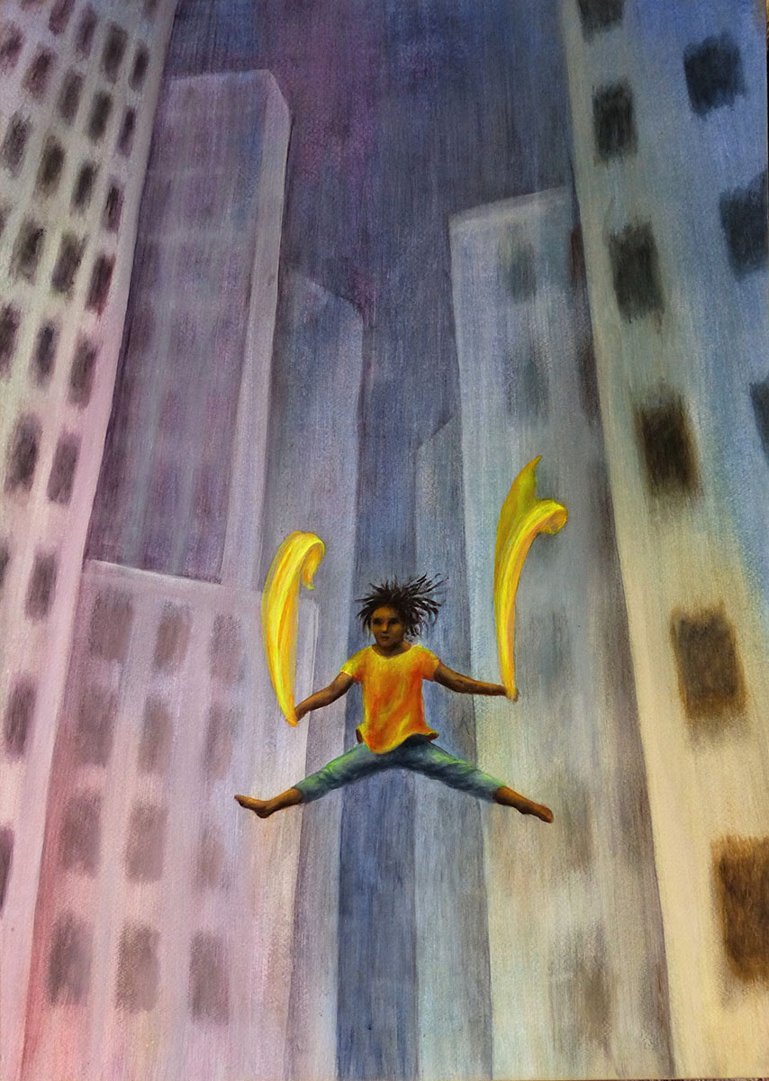 Bild von Girl on the Rise, 2022, Acryl auf Papier auf MDF, 50 x 70, Anne Michalke